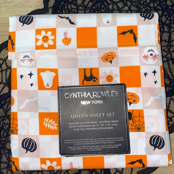 Cynthia Rowley Halloween Fun House Queen Sheet Set Bedding  Checkered NWT - Picture 2 of 2